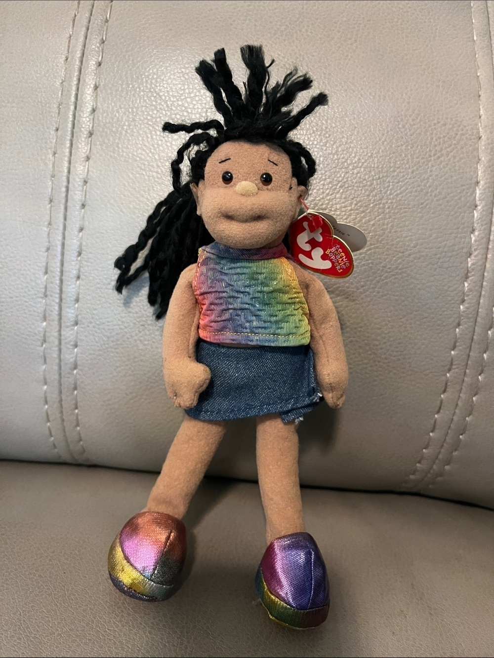 Ty Jazzy Jessie Doll with Rainbow Top, Denim Skirt & Black Yarn Hair Posable